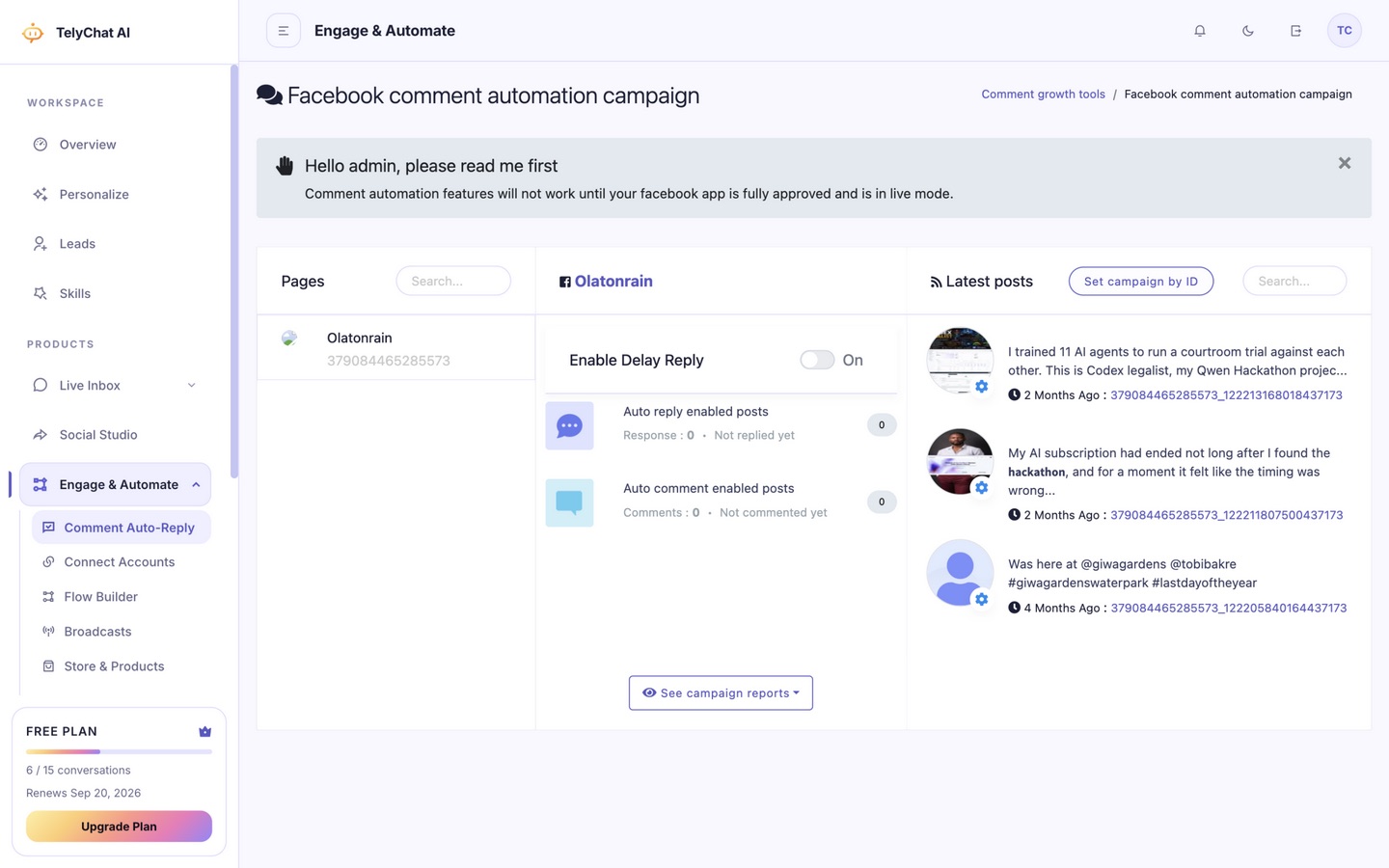 TelyChat AI Engage & Automate comment automation campaign